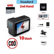 กล้องโกโปร9/10แอคชั่น GoPro มือถือ2nd วิดีโอ5K 20MP ภาพถ่ายกล้องกีฬาสีหน้าจอด้านหน้ามือสอง