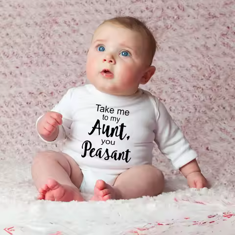 Take Me To My Aunt You Peasant Print Baby Bodysuit Short Sleeve Newborn Jumpsuit Loose Comfort Rompe