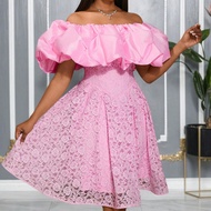 Đầm ôm'sát cơ thể chữ A hở vai xếp ly ren không tay màu hồng AOMEI dành cho nữ