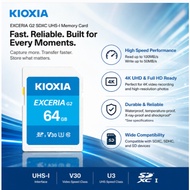 KIOXIA 64GB EXCERIA G2 SD Card UHS-I U3 V30 Up to 100MB/s Read Speed for Cameras & 4K Recording