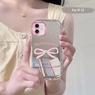 Pink Bow Mirror Face Phone Case Fresh Sweet Style Phone Case Suitable for iPhone 13 12