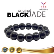 Gelang Black Jade Batu Giok Cina Natural 13mm Hitam Pekat - VeE Bracelet Batu Alam Terapi Kesehatan
