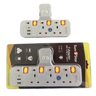 (USB TYPE C +) Sunstar Wall Extension Plug Socket T-Adaport Extantion Multiple Wall Socket Gantung D