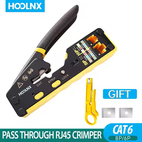 HOOLNX RJ45 Crimper Pass Through RJ45 Crimping Tool For CAT6 CAT5E Pass Thru Ethernet Modular Plugs 