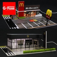 G-FANS 1:64 Led Light Diorama MC food burger shop/Black Center model Building w/Parking