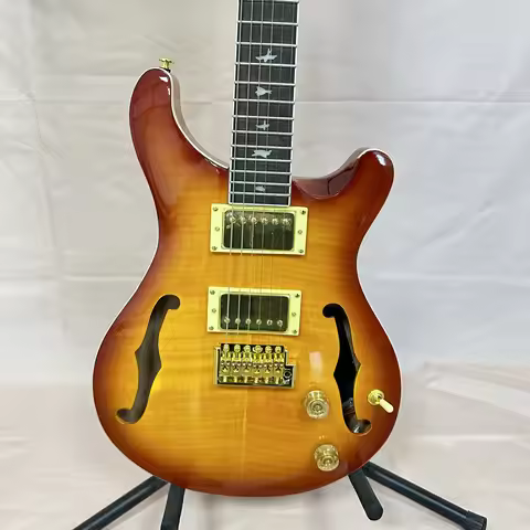 US Warehouse PRS Hollowbody Electric Guitar Flamed Maple Top Sunburst Finish Gold Hardware Bird Fret