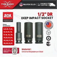 [TAIWAN] AOK 1/2 Inch DR 6PT Deep Impact Socket Box 8-32MM; Toyo; Heavy Duty; Soket Panjang; Segi En
