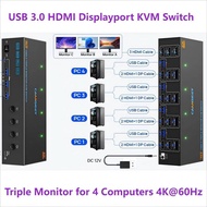 NEW KVM Switch 3 Monitors 4 Computers 4K@60Hz,HDMI Displayport KVM Switch Triple Monitor for 4 PC Sh