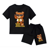 Unisex boys and girls t-shirt set with s bear motif, latest fashion baju budak lelaki set baju jalan