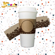 ปลอกครอบแก้วกาแฟ ลายเมล็ดกาแฟ ปรับได้ 3 ระดับ แพ็ค 50 ใบ ปั๊มตรายางโลโก้ร้านได้