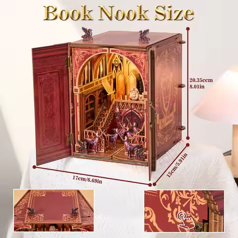 DIY Book Nook Kit Magic Wardrobe Wooden Miniature House With LED Light Bookshelf Decor