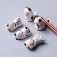 Japanese Style Lucky Cat Ceramic Chopstick Rest Creative Unique Cute Kitty Chopstick Rest Household Tableware Chopstick Rest