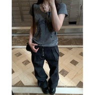 Wasteland Style Women's Clothing Light Asian Style Tops Vintage Women's Clothing y2k European Americ