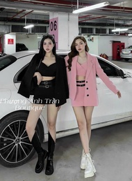 Set thời trang 3 món áo bra kèm áo vest tuyết mưa và chân váy kèm nịt Set bộ siêu HOT chân váy kèm á