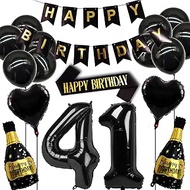 41st Birthday Decoration Set Women and Men, Black Gold 41 Decoration Balloon, 41st Birthday Party Su