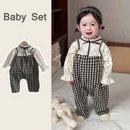 Ins Korean Style Spring and Autumn Baby Girls Clothes Infant Polka Dotted Bow Long Sleeves Shirt wit
