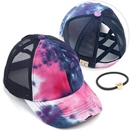 C.C Kids Criss-Cross Elastic Band Ponytail Caps Messy Buns Trucker Plain Baseball Cap (KIDS-BT-791)