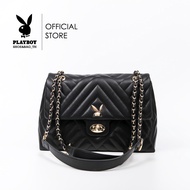 Playboy กระเป๋าสะพายข้างผู้หญิง รุ่น ST-BS252PB130R ดีไซน์เย็บนวมลาย สามเหลี่ยมฝาโซ่ มี 6 สี Classic