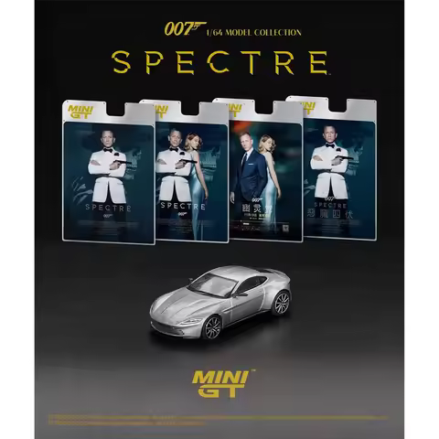 MINI GT 1/64 Aston Martin DB10 Alloy Diecast Car Model, James Bond 007 Spectre Limited Edition Racin