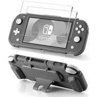 Protective Case Bundle for Nintendo Switch Lite Tempered Glass Screen Protector 4 Game Card Slots Kick-Stand Ergonomics Hand Grip Shockproof Anti-Scratch Slim for Nintendo Switch Lite Case Gray