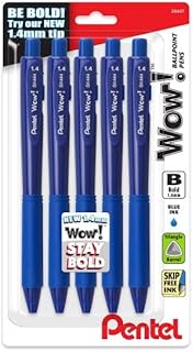 Pentel Wow! Retractable Ballpoint Pen, (1.4mm) Bold Line, Triangular Barrel, Blue Ink, 5 Pack