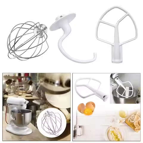 3pcs Mixer Replacement Set Flat Beater K45WW Wire Whip Dough Hook Mixer Accessories for K5SS KP50 KP
