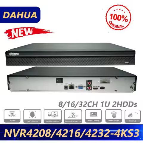 Dahua Original NVR4208/16/32-4KS3 8CH/16CH/32CH 1U 2HDDs Lite Network Video Recorder Supports 12M Ca