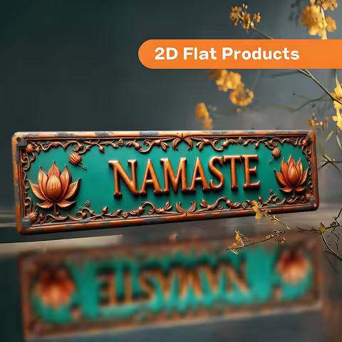 2D Flat, Vintage "NAMASTE" Aluminum Sign - 3, 9x15, 17.78 cm Rustic Decor Plaque with Ornate Border,