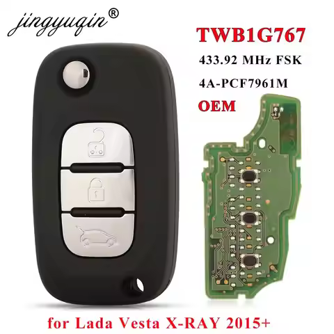 jingyuqin OEM Flip Remote Key 3Button 433MHz PCF7961M 4A for Lada Vesta X-RAY XRAY Granta Kalina Pri