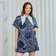 VACAY INDEED | SET Navy Paisley Darlyn Shirt + Ami Skorts (เซ็ท เสื้อ+กระโปรงกางเกง) /พร้อมส่ง