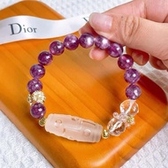 FIY White Crystal Nine-Eye Dzi Bead + Amethyst + White Crystal Bracelet
