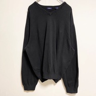 古著 IZOD 長袖 V 領輕質針織毛衣，帶一點刺繡，黑色，超大號，2XL 碼
