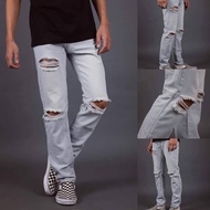 9Clothing-ยีนส์ขายาวฟอกแต่งขาด กางเกงยีนส์ขายาวผู้ชาย กางเกงยีนส์ขายาวฟอก ยีนส์ขากระบอกเล็ก(Looker10