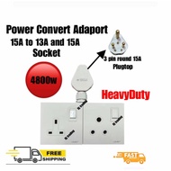 HEAVY DUTY POWER CONVERT ADAPORT 15A TO 13A AND 15A SOCKET PLUG WALL SOCKET 3 PIN ROUND SOCKET