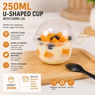 【50Pcs】250ml U Shape Cup ushape cup pp cup with Dome Lid set for tiramisu fruits jelly Ball Shape cu
