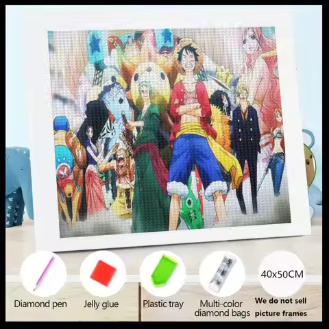 1PC DIY 5D Diamond Painting Kit, One Piece Anime Straw Hat Pirates Full Drill Crystal Rhinestone Art