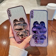 Phone Back Case For Samsung Galaxy A70 Glitter Makeup Mirror Rabbit Folding Stand Soft Silicone Sams