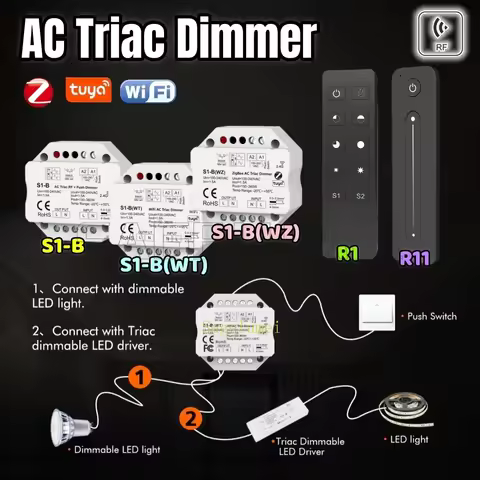S1-B/S1-B(WT)/S1-B(WZ) WiFi & RF Push AC Triac Dimmer Tuya APP Switch 2.4G LED Controller For Single