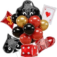 42 Pcs Black Red Gold Casino Balloons Large 32inch Playing Card Dice Heart Balloons for Casino Night