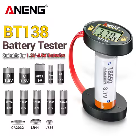 ANENG BT138 Battery Level Tester No Power LCD Display 1.2V-4.8V/9V Checker for AA AAA 9V Button 1865