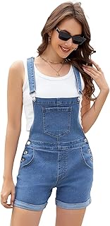 Women's Shorts Denim Overalls Adjustable Strap Cuffed Hem Casual Shortalls