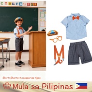 Halloween Blippi terno Costume For Kids baby Boy Suspenders Cosplay Blippi Birthday Theme Clothes