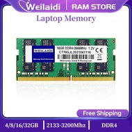 WEILAIDI DDR4 4GB 8GB 16GB 32GB 2400Mhz 2133 2666Mhz 3200Mhz Sodimm โน้ตบุ๊คหน่วยความจำแล็ปท็อปประสิทธิภาพสูง