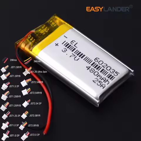 602035 3.7V 480mAh JST1.25 3P Rechargeable Lithium Lipo Li-ion Polymer Battery
