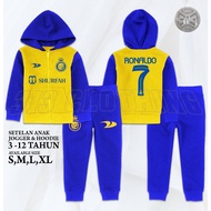 Setelan Anak Zipper Hoodie Anak Al Nassr Ronaldo / Jaket Jogger Anak Al Nassr Custom Name