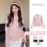 Women's Retro Lapel Long Sleeve Knit Top Fashion JN