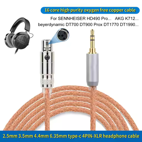 XLR/2.5/3.5/4.4mm to mini 4Pin XLR Headphone Cable for SENNHEISER HD490 Pro AKG K712 Beyerdynamic DT