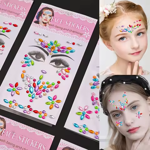 12sheets/set Children's Bling Gem Rhinestones Stickers Colorful Self Adhesive Face/Body Diamond Stic