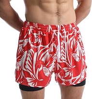 Men's 2-in-1 Leisure Shorts, Running Shorts, Fitness Training, Quick-Drying Sports Shorts with Inner