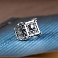 Cincin Tengkorak Kotak / Retro Square Skull Ring Adjustable / Cincin Kepala Tengkorak Pria /  Skull 
